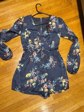 Material Girl Navy Floral Long-Sleeve Romper